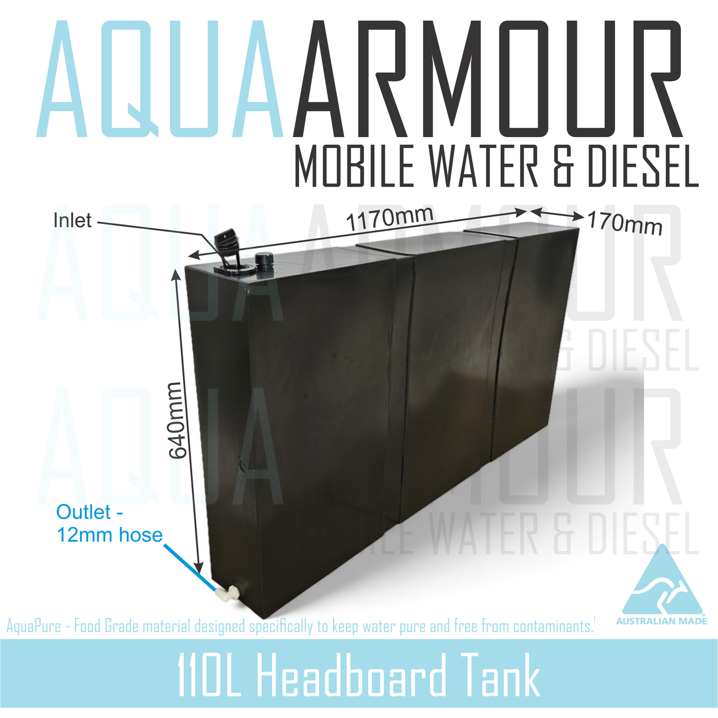 110L Slimline Headboard Fresh Water Tank (117x64x17).