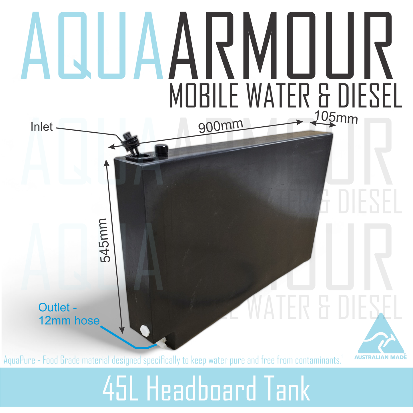 45L Slimline Headboard Fresh Water Tank with with Multi-Mount Brackets