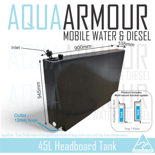 45L Slimline Headboard Fresh Water Tank with with Multi-Mount Brackets