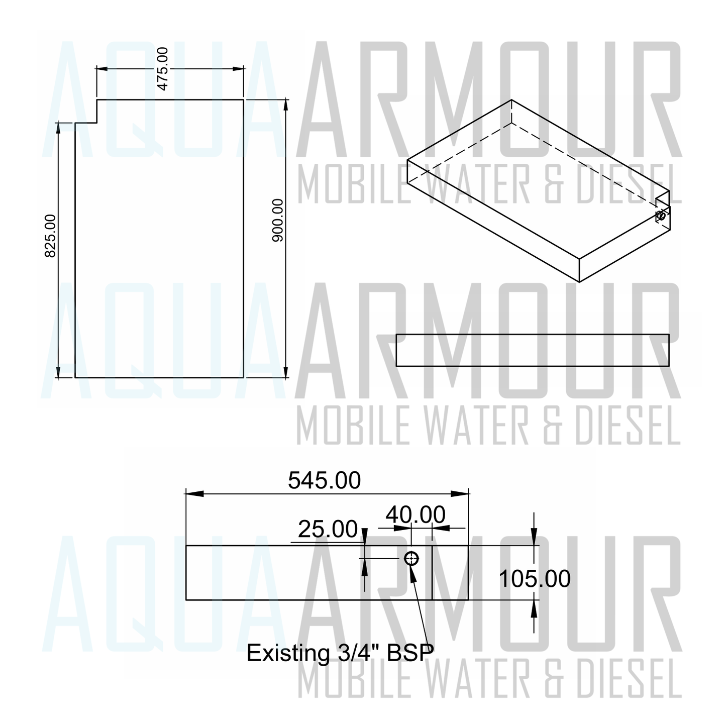 45L Slimline Headboard Fresh Water Tank with with Multi-Mount Brackets