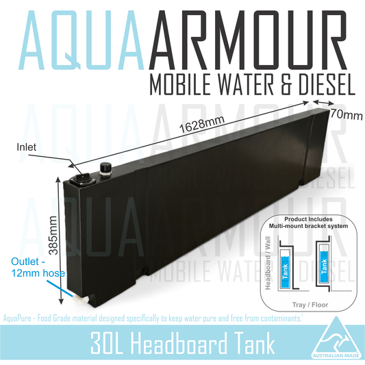 30L Slimline Headboard Fresh Water Tank with Multi-Mount Brackets