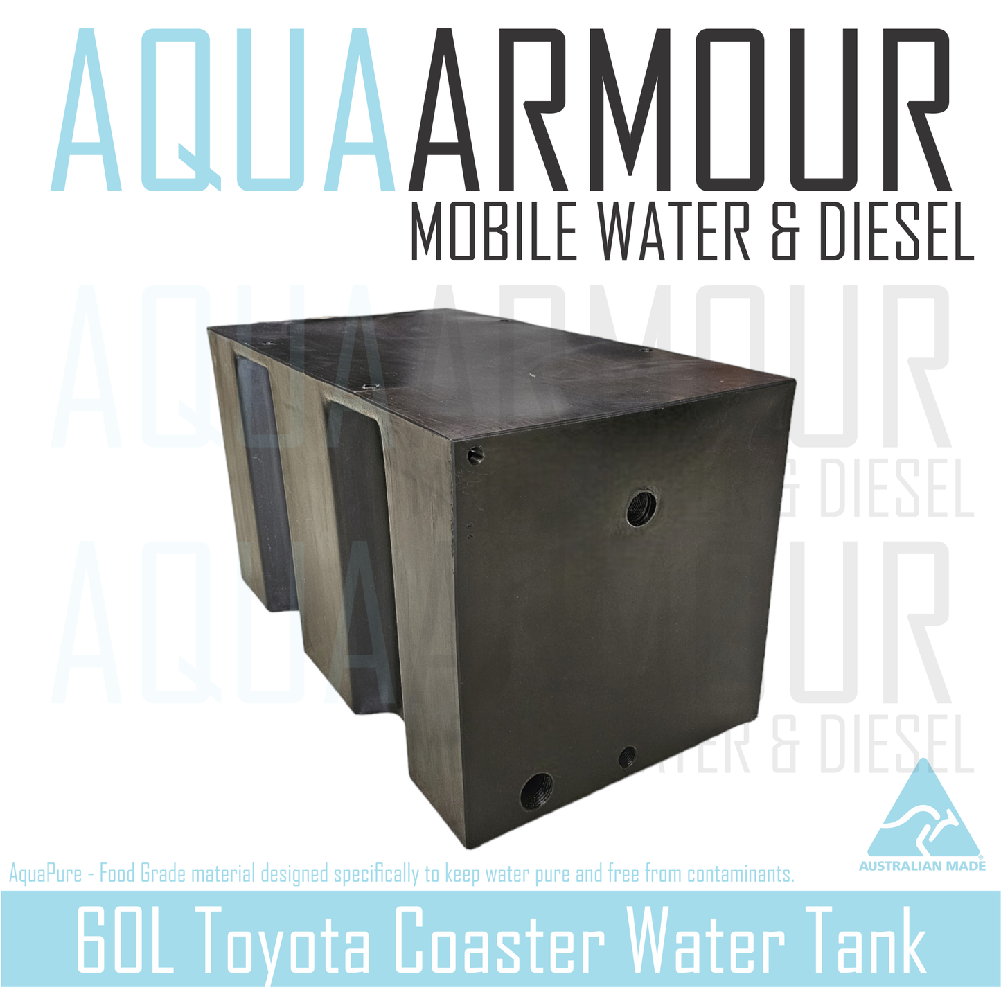 3x 60L Toyota Coaster Water Tank - 2x Fresh + 1x Grey Water (60x33x33).