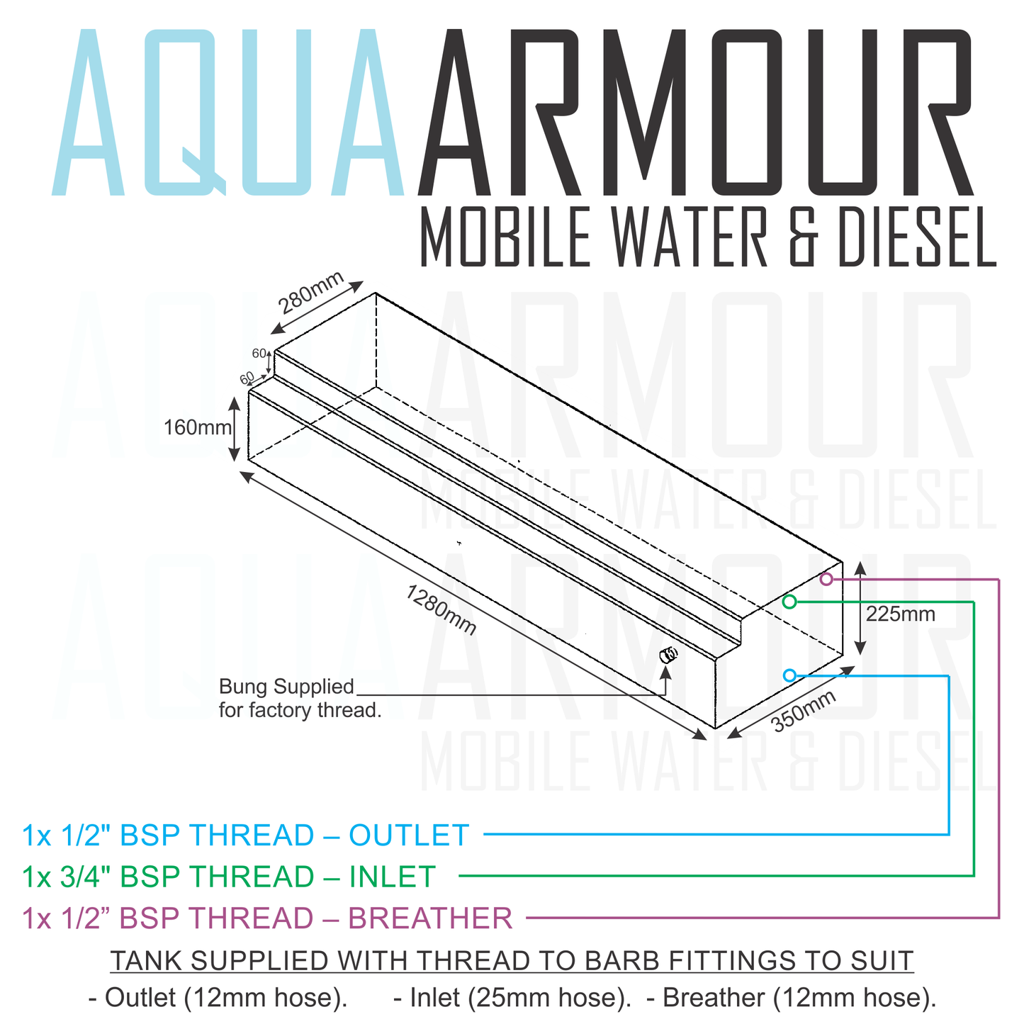 95L Mercedes Sprinter Fresh Water Tank with Bracket Kit