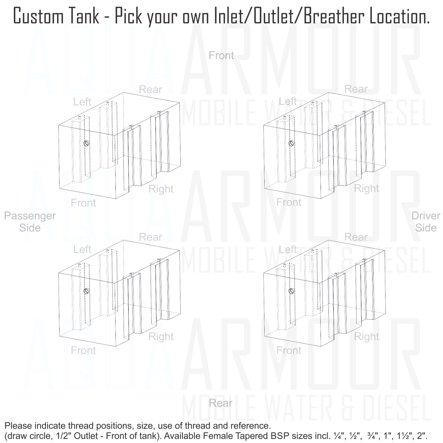 3x 60L Toyota Coaster Water Tank - 2x Fresh + 1x Grey Water (60x33x33).