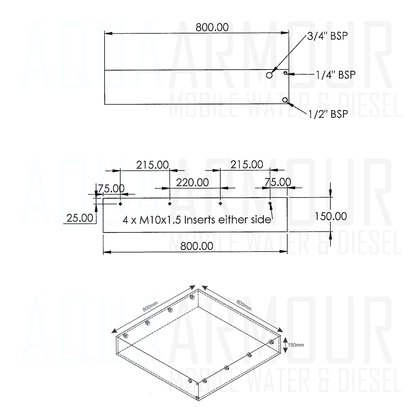 80L Slimline Under Floor / Ute Tray / Trailer / Caravan (80x80x15).