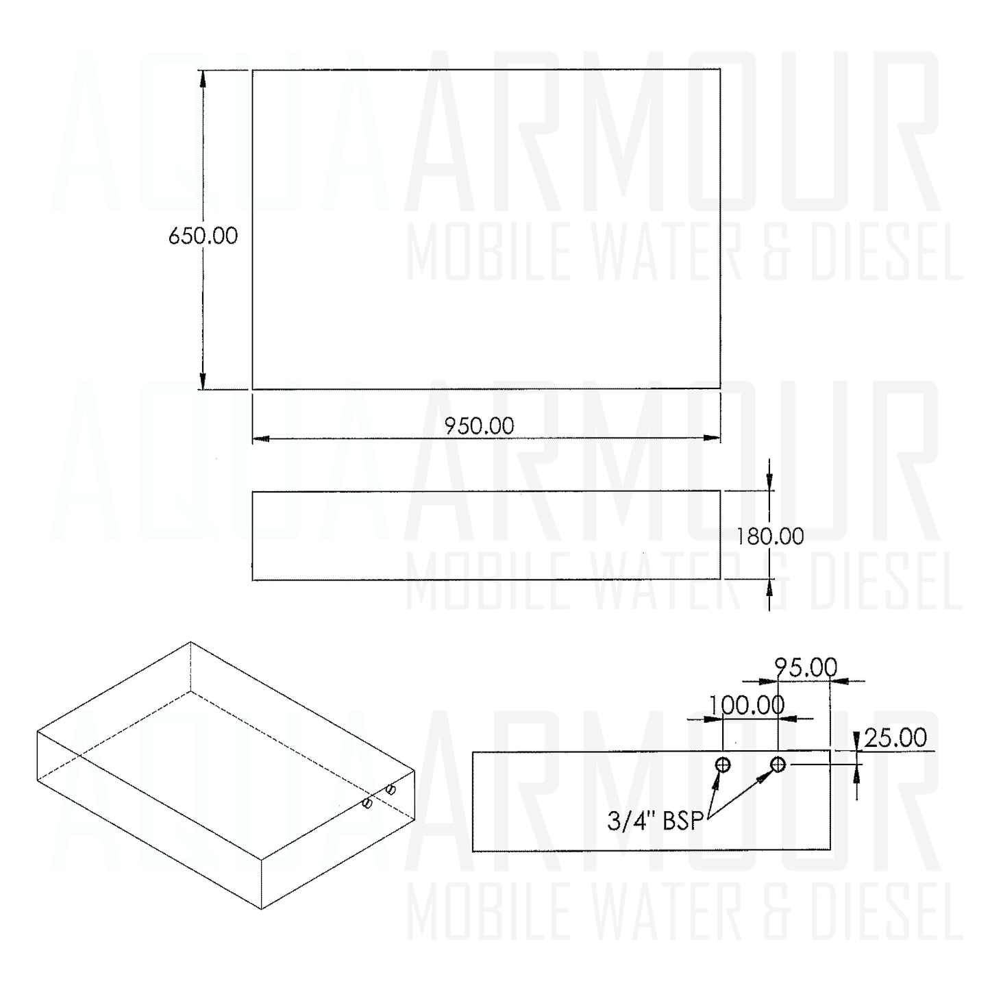 100L Slimline Under Floor / Ute Tray / Trailer / Caravan  (95x65x18).