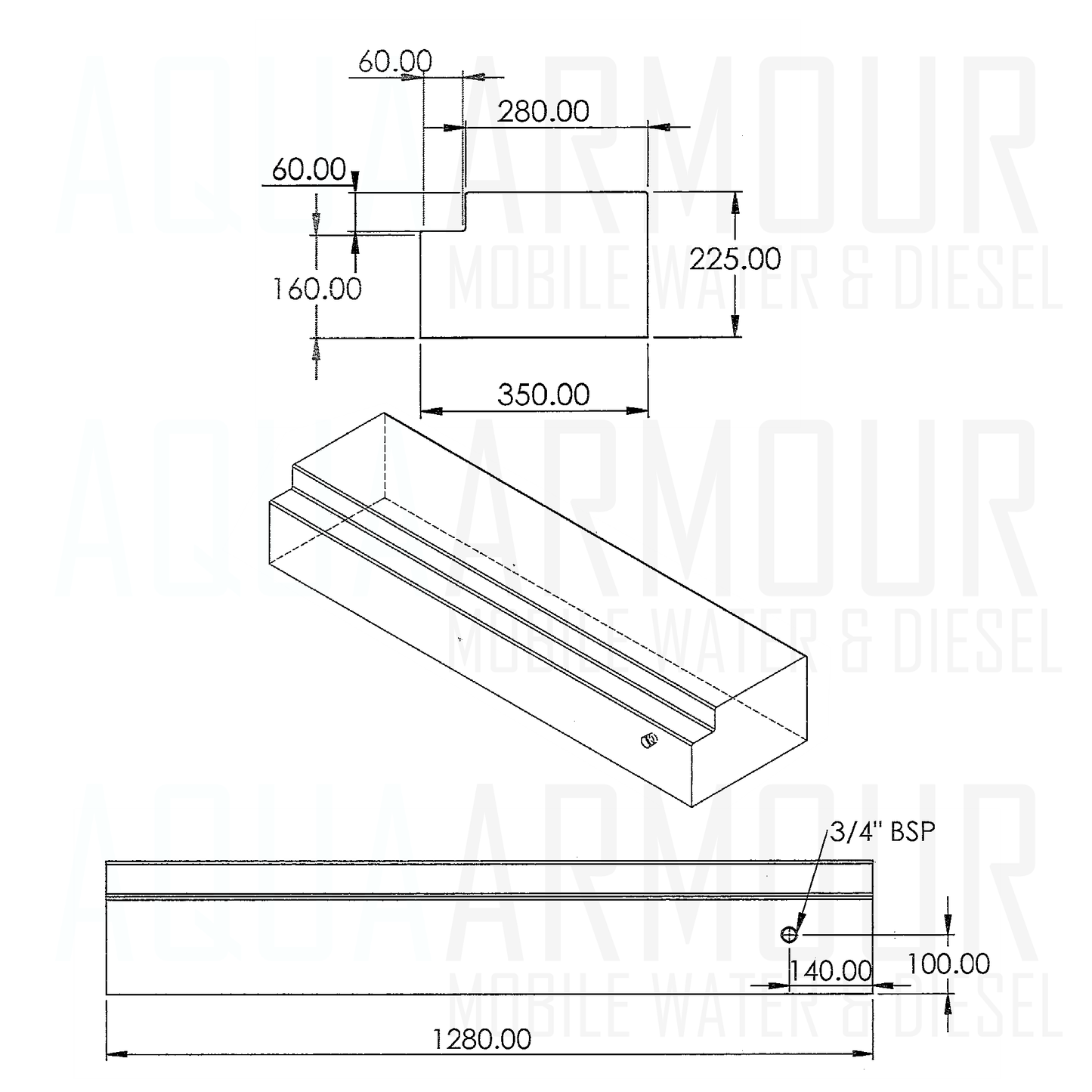 95L Mercedes Sprinter Fresh Water Tank with Bracket Kit