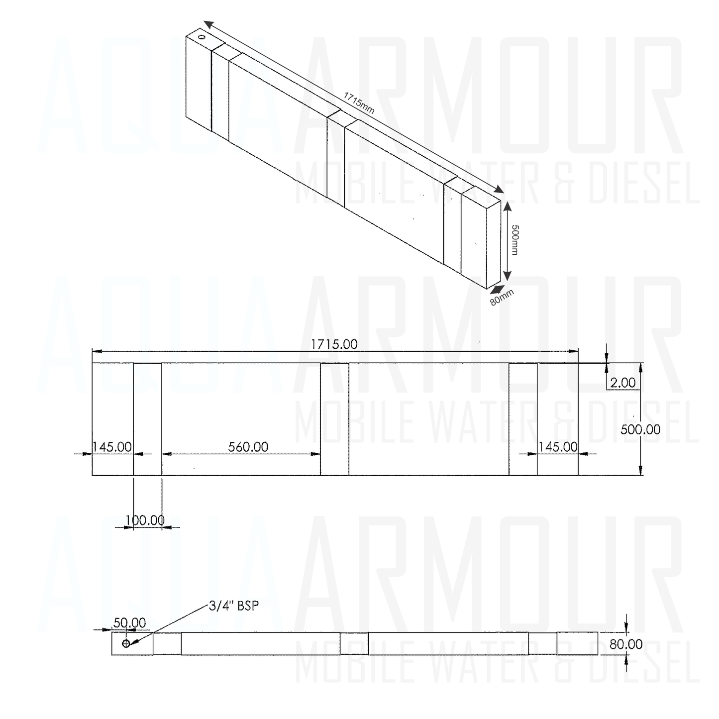 54L Slimline Headboard Fresh Water Tank with Brackets